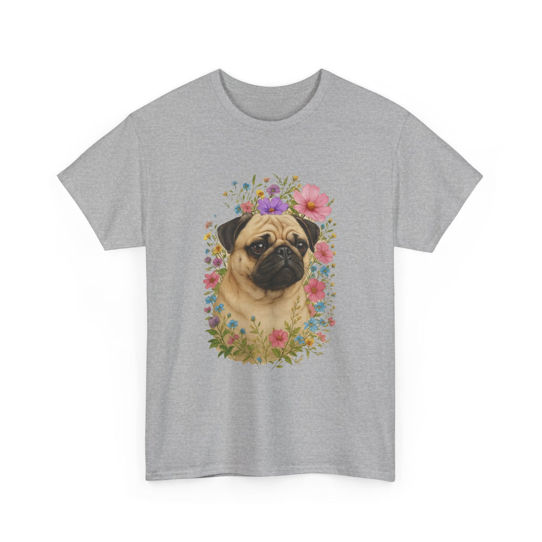 Whimsical Pug Floral Tee
