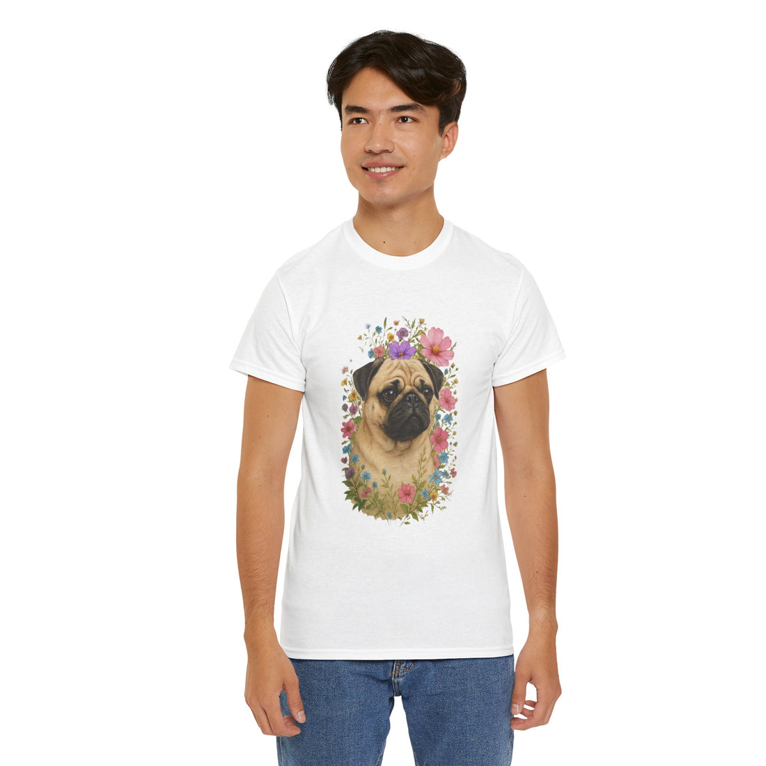 Whimsical Pug Floral Tee