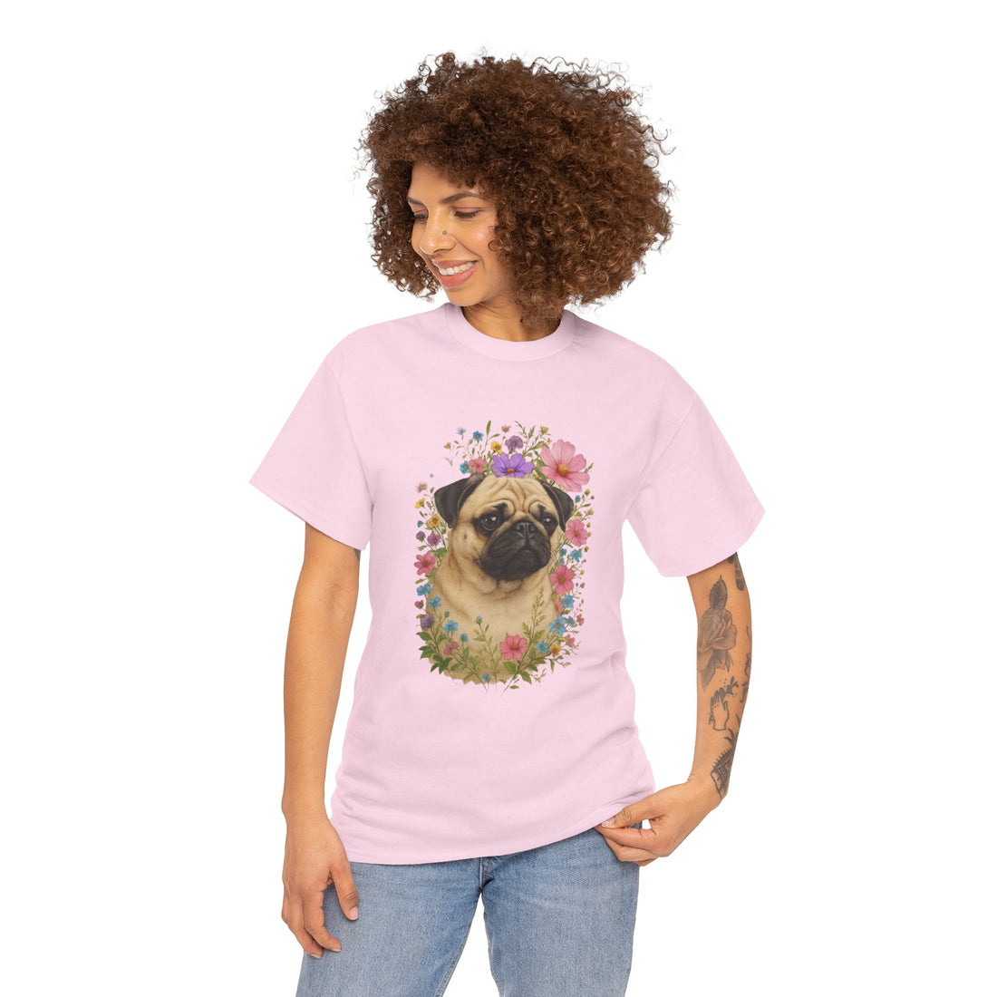 Whimsical Pug Floral Tee