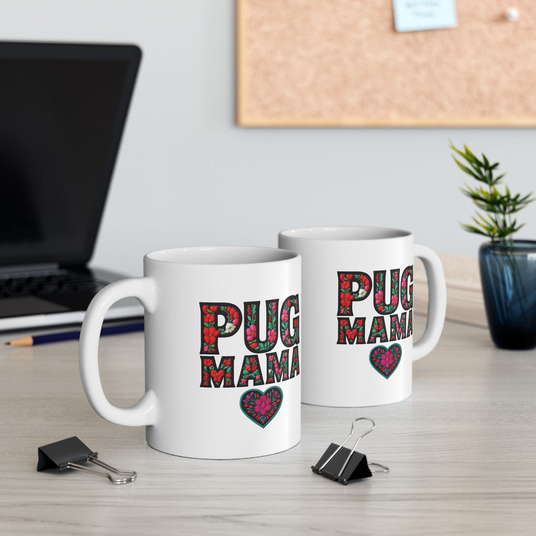 Pug MAMA Floral Design Ceramic Mug