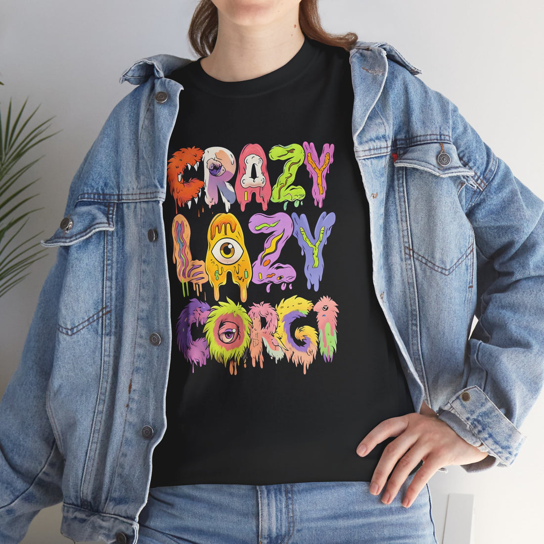 Crazy Lazy Corgi Heavy Cotton Tee | Fun Pet Lover Shirt, Gift for Corgi Owners, Casual Wear, Dog Lover Gift, Unique Graphic Tee
