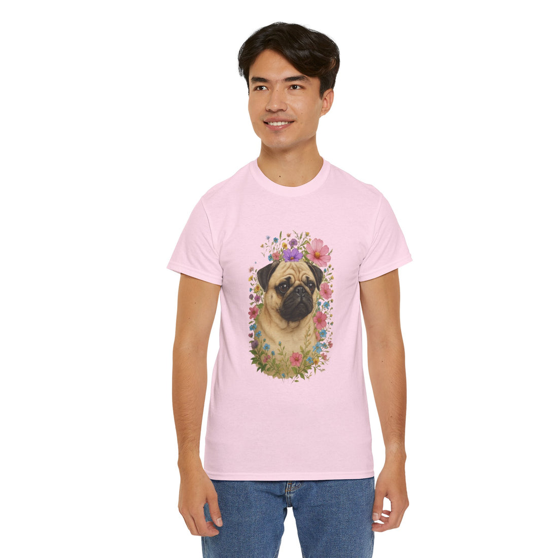 Whimsical Pug Floral Tee