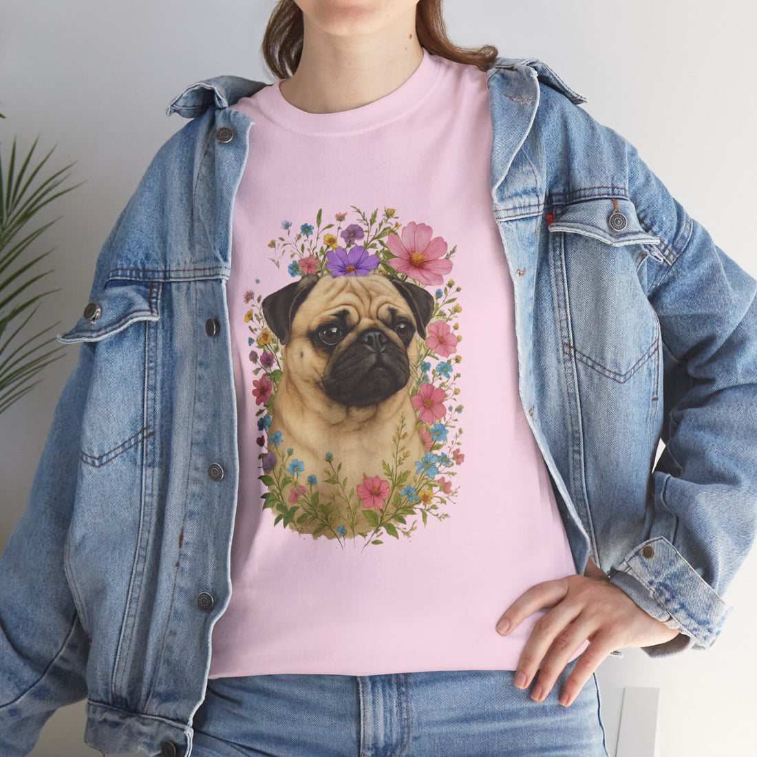 Whimsical Pug Floral Tee