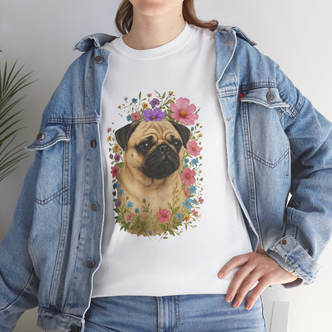 Whimsical Pug Floral Tee