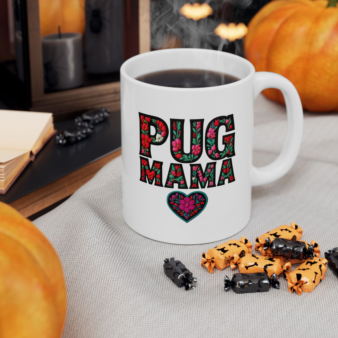 Pug MAMA Floral Design Ceramic Mug