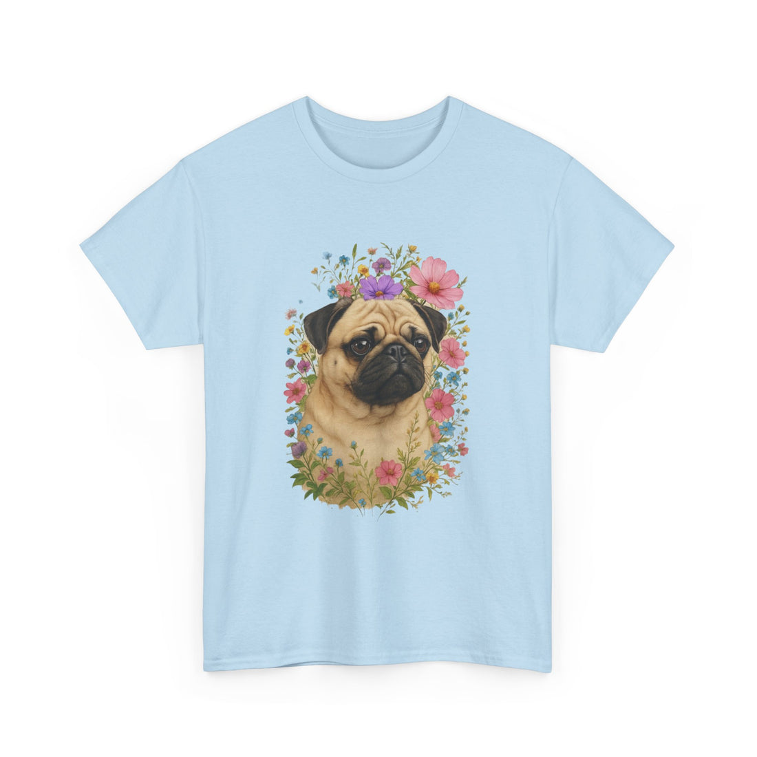 Whimsical Pug Floral Tee
