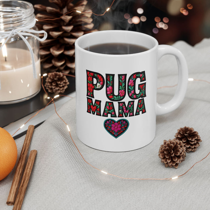 Pug MAMA Floral Design Ceramic Mug