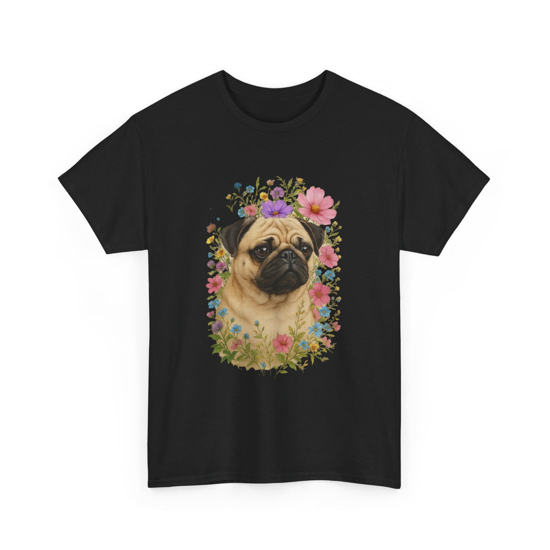 Whimsical Pug Floral Tee