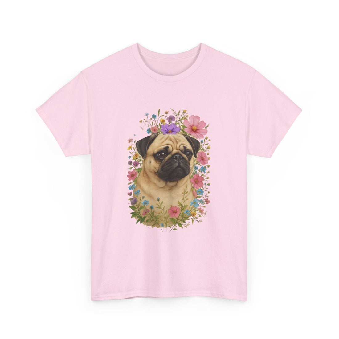 Whimsical Pug Floral Tee