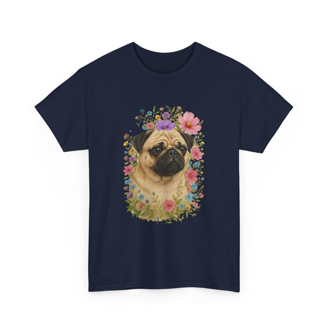 Whimsical Pug Floral Tee
