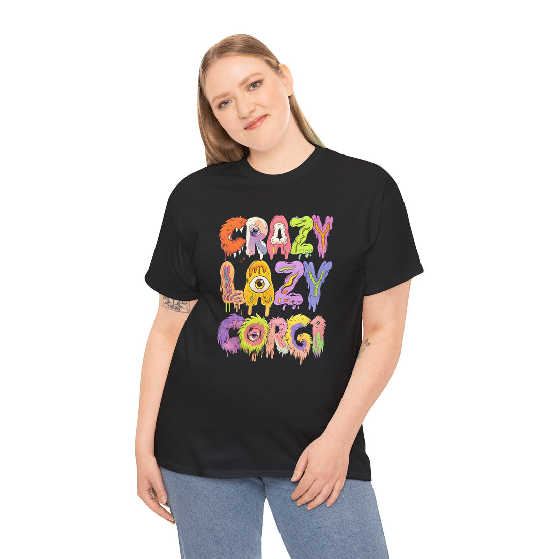 Crazy Lazy Corgi Heavy Cotton Tee | Fun Pet Lover Shirt, Gift for Corgi Owners, Casual Wear, Dog Lover Gift, Unique Graphic Tee
