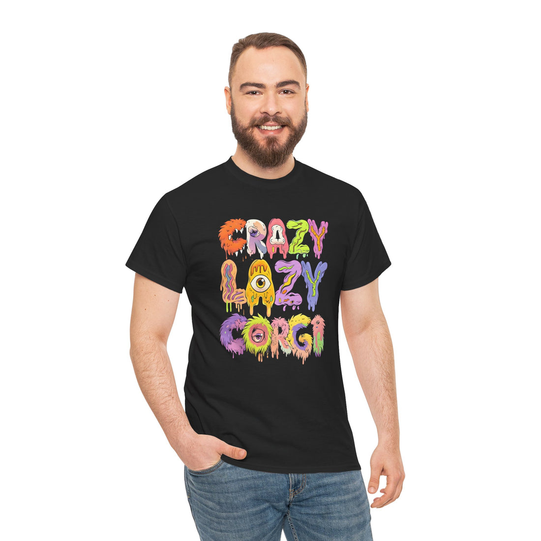 Crazy Lazy Corgi Heavy Cotton Tee | Fun Pet Lover Shirt, Gift for Corgi Owners, Casual Wear, Dog Lover Gift, Unique Graphic Tee