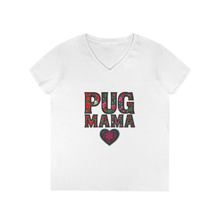 Pug Mama V-Neck T-Shirt | Dog Lover Gift, Casual Wear, Pet Mom Shirt, Birthday Present, Floral T-Shirt