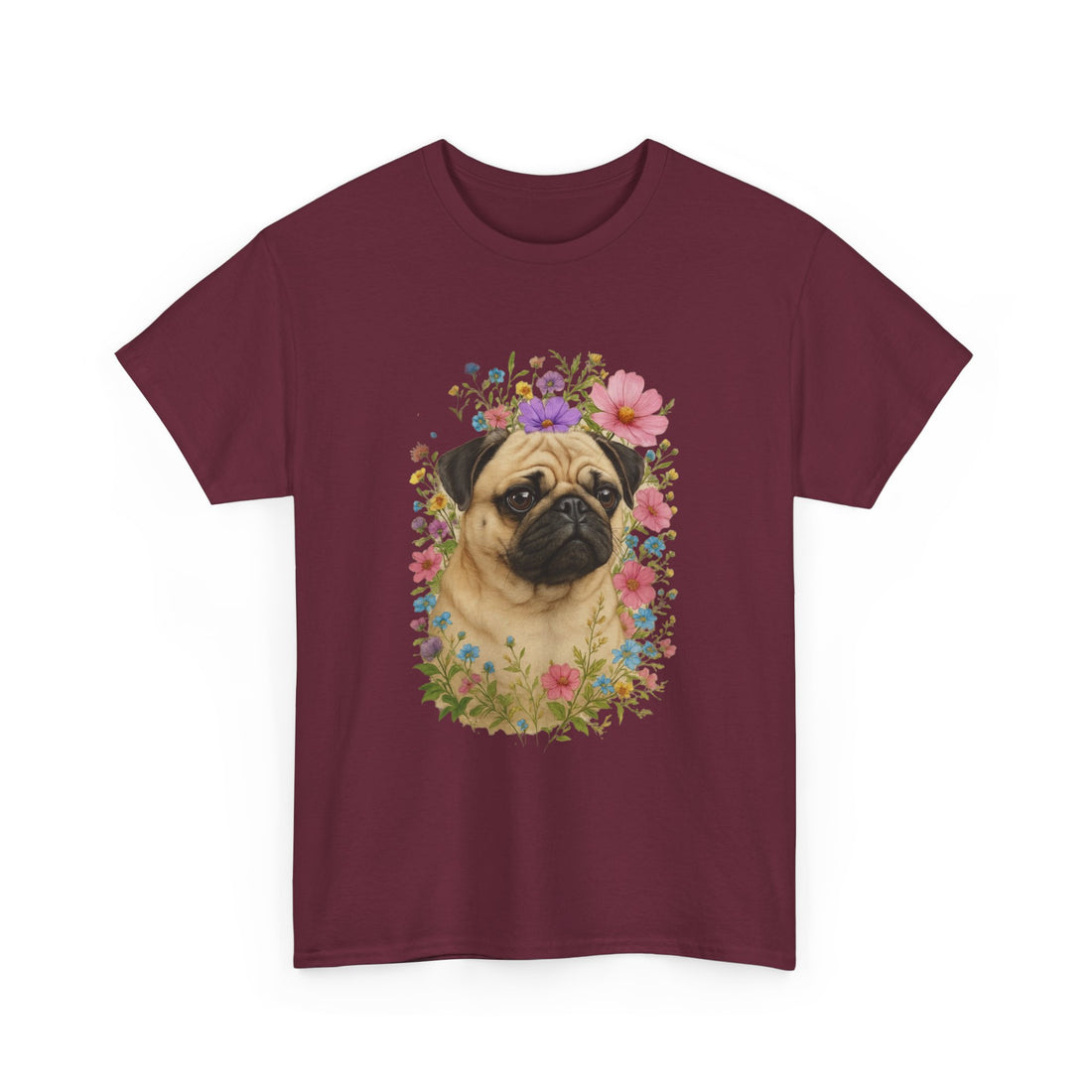 Whimsical Pug Floral Tee